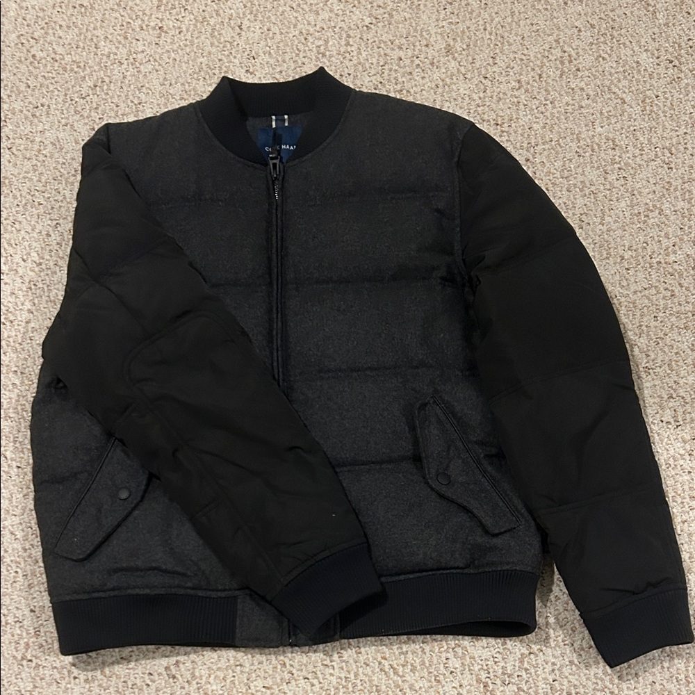 Cole Haan Black and Gray Bomber Jacket